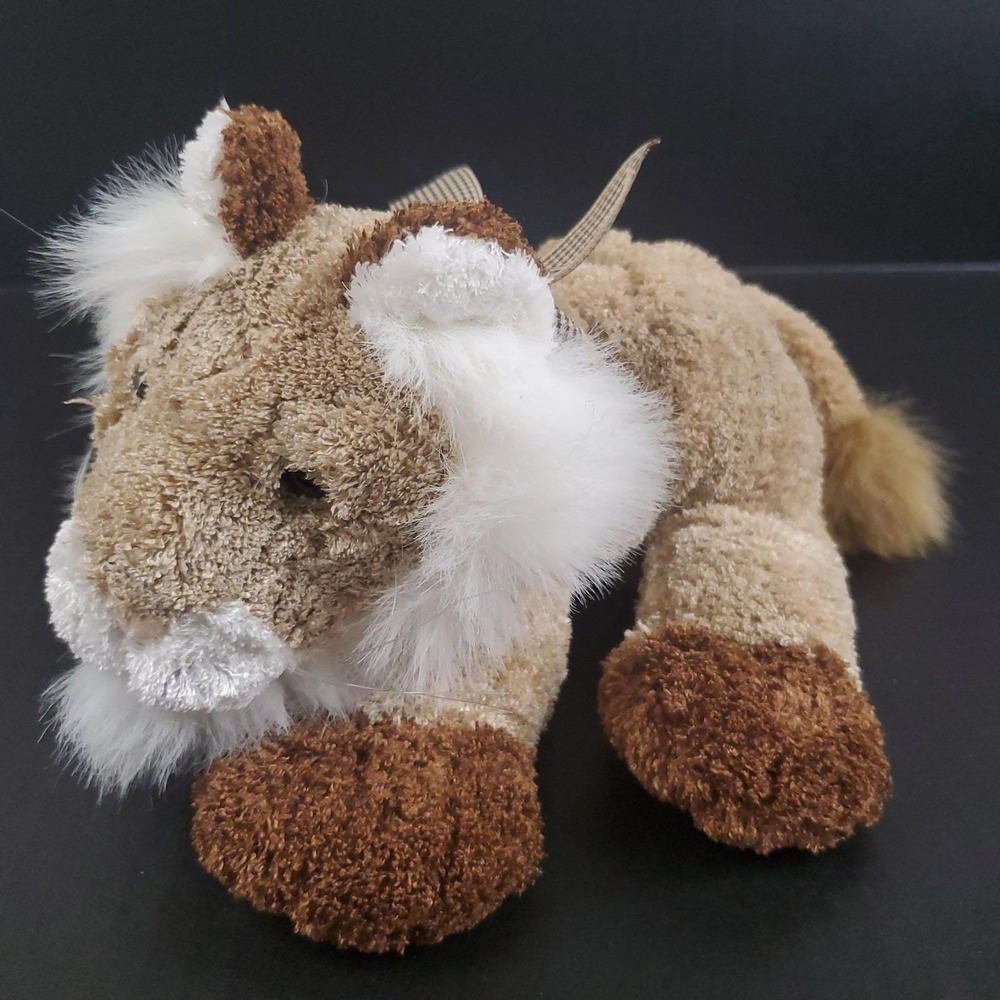 Vintage 2003 Animal Adventure Brown Lion Plush 10" Stuffed Animal Gingham Bow